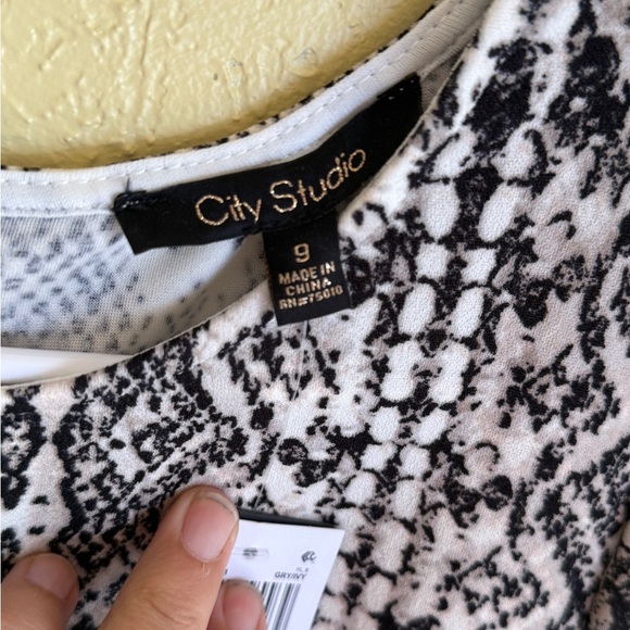 City Studio Black and Cream Snake Print Mini Dress - Picture 3 of 8